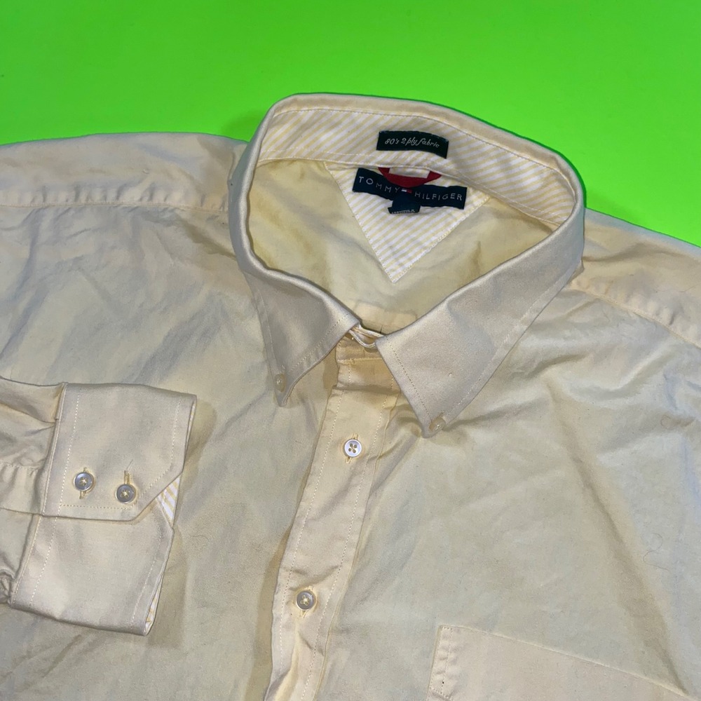 Tommy Hilfiger Mens XXL Yellow 80s‎ 2-Ply Fabric Long Sleeve Button Down Shirt